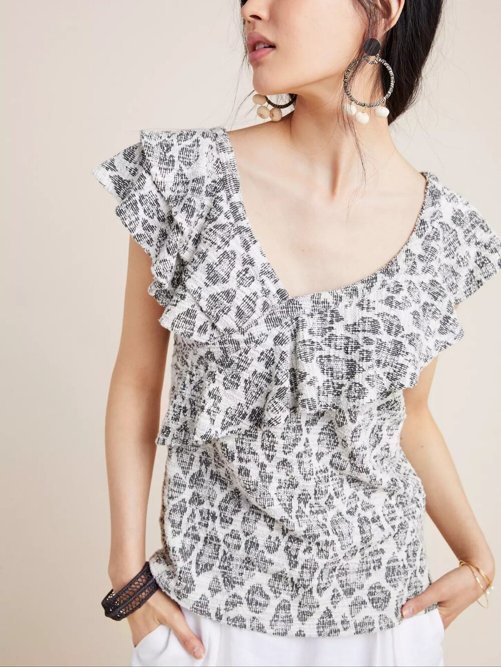 Anthropologie Dolan Left Coast Savannah Ruffled Blouse Animal Print Like New - S